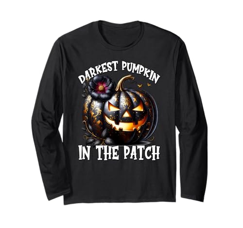 Darkest Pumpkin In The Patch for Goth Mom Floral Halloween Langarmshirt von Jack O Lantern Halloween Black Pumpkin Gifts