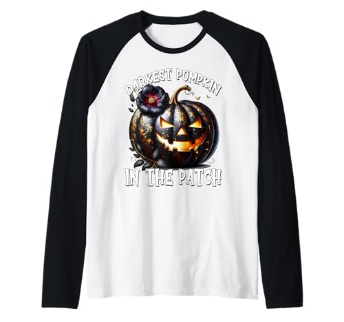 Darkest Pumpkin In The Patch for Goth Mom Floral Halloween Raglan von Jack O Lantern Halloween Black Pumpkin Gifts