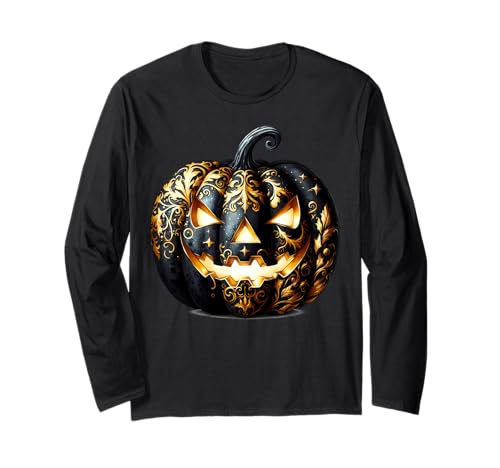 Floral Pumpkin Face Graphic for Women Halloween Gothic Langarmshirt von Jack O Lantern Halloween Black Pumpkin Gifts