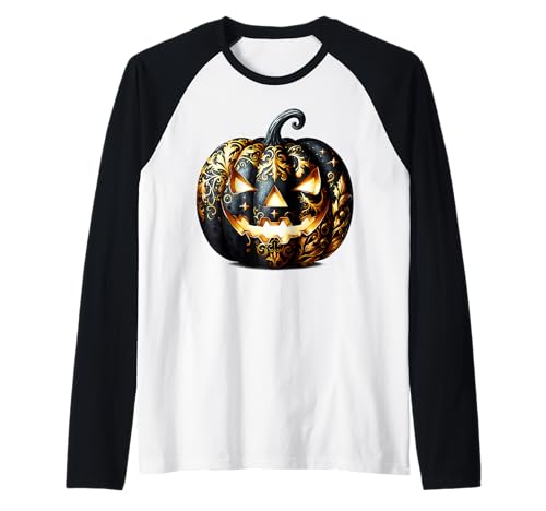 Floral Pumpkin Face Graphic for Women Halloween Gothic Raglan von Jack O Lantern Halloween Black Pumpkin Gifts