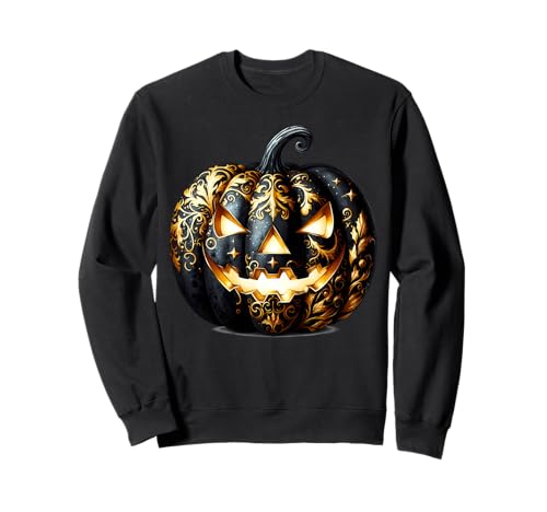 Floral Pumpkin Face Graphic for Women Halloween Gothic Sweatshirt von Jack O Lantern Halloween Black Pumpkin Gifts
