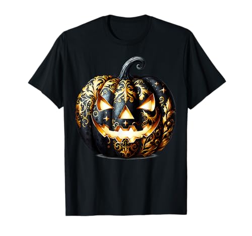 Floral Pumpkin Face Graphic for Women Halloween Gothic T-Shirt von Jack O Lantern Halloween Black Pumpkin Gifts