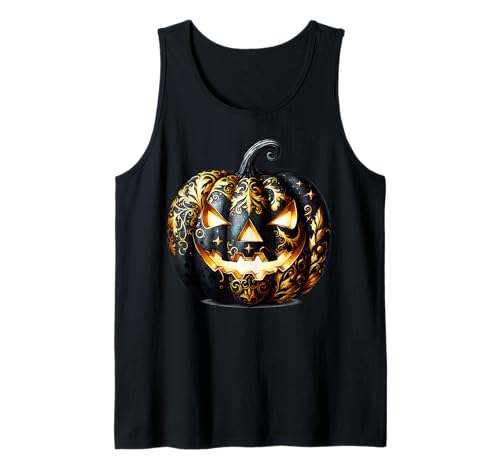 Floral Pumpkin Face Graphic for Women Halloween Gothic Tank Top von Jack O Lantern Halloween Black Pumpkin Gifts