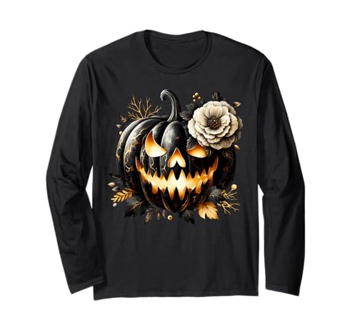 Floral Pumpkin Graphic for Women and Girls Halloween Lover Langarmshirt von Jack O Lantern Halloween Black Pumpkin Gifts