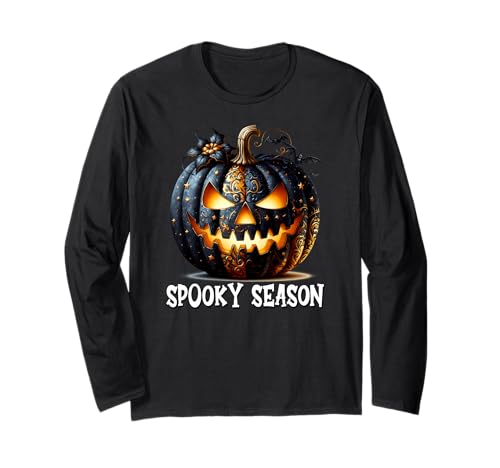 Spooky Season Pumpkin Graphic for Women and Girls Halloween Langarmshirt von Jack O Lantern Halloween Black Pumpkin Gifts