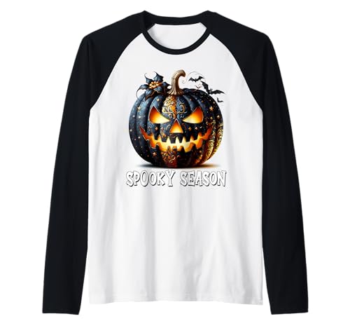 Spooky Season Pumpkin Graphic for Women and Girls Halloween Raglan von Jack O Lantern Halloween Black Pumpkin Gifts