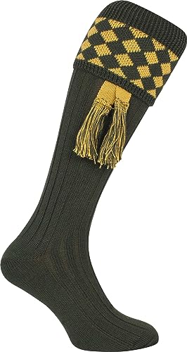 Jack Pyke Harlequin Shooting Socks with Garters Green/Gold 42-45 von JACK PYKE