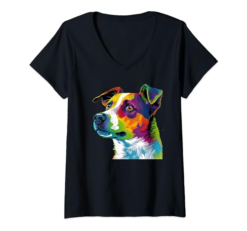 Damen Jack Russel Bunte Kunst für Jack Russel Besitzer Jack Russel T-Shirt mit V-Ausschnitt Damen Jack Russel Bunte Kunst für Jack Russel Besitzer Jack Russel T-Shirt mit V-Ausschnitt von Jack Russel Colorful Art For Jack Russel Mom