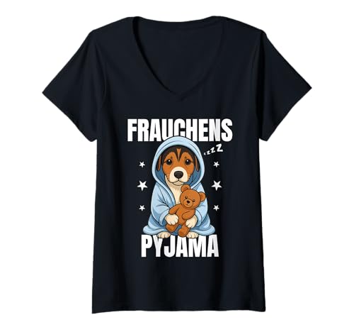 Damen Jack Russell Terrier Pyjama für Frauchen mit Hunde Motiv T-Shirt mit V-Ausschnitt Damen Jack Russell Terrier Pyjama für Frauchen mit Hunde Motiv T-Shirt mit V-Ausschnitt von Jack Russell Schlafanzug mit Spruch für Frauen