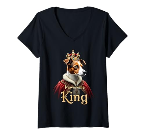 Damen Lustiger Pawesome Jack Russell Terrier King Dog Art T-Shirt mit V-Ausschnitt Damen Lustiger Pawesome Jack Russell Terrier King Dog Art T-Shirt mit V-Ausschnitt von Jack Russell Terrier Fun Designs