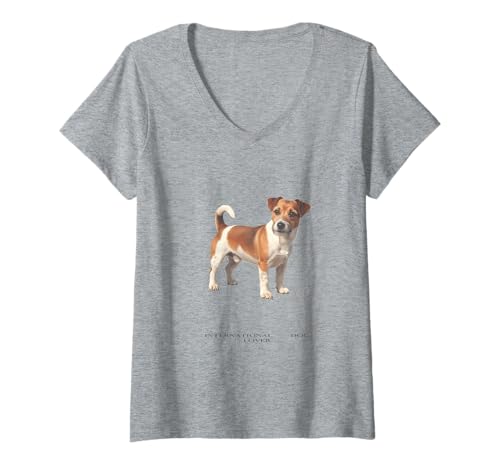 Damen Vintage Jack Russell Terrier Hund T-Shirt mit V-Ausschnitt Damen Vintage Jack Russell Terrier Hund T-Shirt mit V-Ausschnitt von Jack Russell Terrier Lover Vintage Clo.