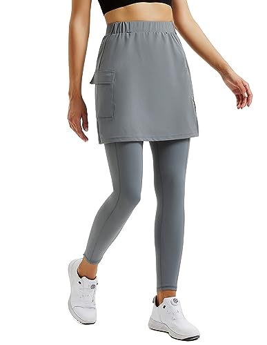 Damen Leggings mit Rock Knöchelläng Laufhose Tennisrock mit Taschen Yoga Sport Soft Rockhose Tennisbekleidung von JACK SMITH