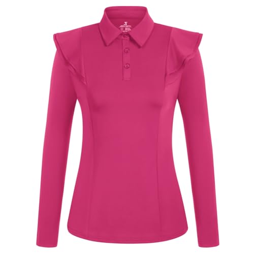 Jack Smith Damen Golf Polo T Shirts Langarm Collared Leichte Feuchtigkeitstransport Tennis Athletic T-Shirts(L, Rose Rot) von Jack Smith