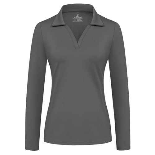 Jack Smith Damen-Golf-Shirt Langarm-Polo-Shirts Leichte Quick-Dry Workout Daily Work Shirts Oberteile(L,Dunkelgrau) von Jack Smith