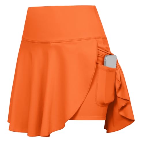 Jack Smith Frauen 3 Layer Sport Rock mit Beigefügten Slips Mitte-Oberschenkel Länge Rock Basic Solid Farbe Sport Rock Orange M von Jack Smith