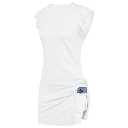 Jack Smith Frauen Frontschlitz Sportkleid Kurz Flatterärmel Rundhalsausschnitt A-Linie Kleid Weiß L von Jack Smith