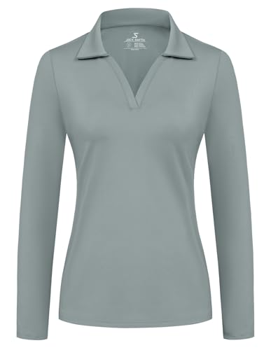 Jack Smith Weisse Blusen Damen Polohemd Wanderbluse für Golf Reiten Tennis Fitness Trainning Laufen Hellgrau L von Jack Smith