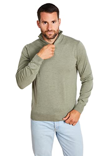 Jack Stuart - Herren Pullover mit halbem Reißverschluss, 100% Merinowolle, Verde Claro, Medium von Jack Stuart