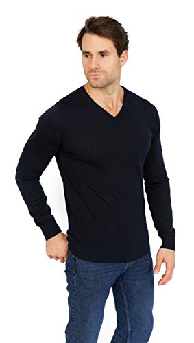 Jack Stuart - Herren V-Ausschnitt Pullover, 100% Merinowolle Extra Fine (Marineblau, S) von Jack Stuart