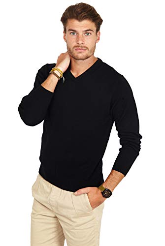 Jack Stuart - Herren V-Ausschnitt Pullover, 100% Merinowolle (Schwarz, XL) von Jack Stuart