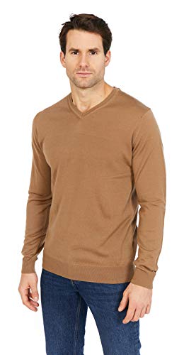 Jack Stuart - Herren V-Ausschnitt Pullover, 100% Merinowolle Extra Fine (Kamel Dunkel, S) von Jack Stuart