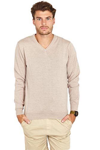 Jack Stuart - Herren V-Ausschnitt Pullover, 100% Merinowolle (Beige, S) von Jack Stuart