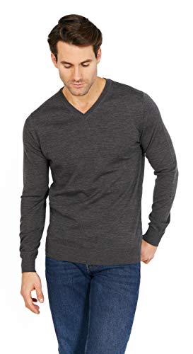 Jack Stuart - Herren V-Ausschnitt Pullover, 100% Merinowolle Extra Fine (Dunkel Grau, S) von Jack Stuart