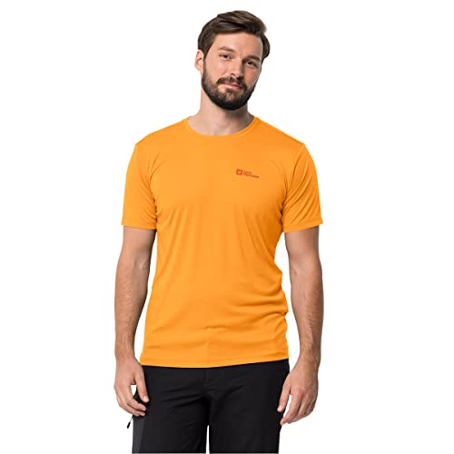 Jack Wolfskin Herren Tech Moisture Dochte leichtes T-Shirt - Orange Pop - L von Jack Wolfskin