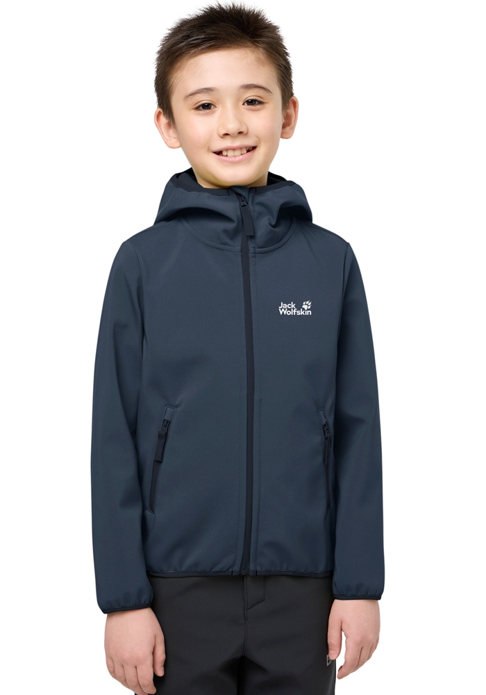 Jack Wolfskin Softshelljacke "FOURWINDS JACKET KIDS" mit Kapuze Winddicht, wasserabweisend, atmungsaktiv, Übergangsjacke für Kinder von Jack Wolfskin