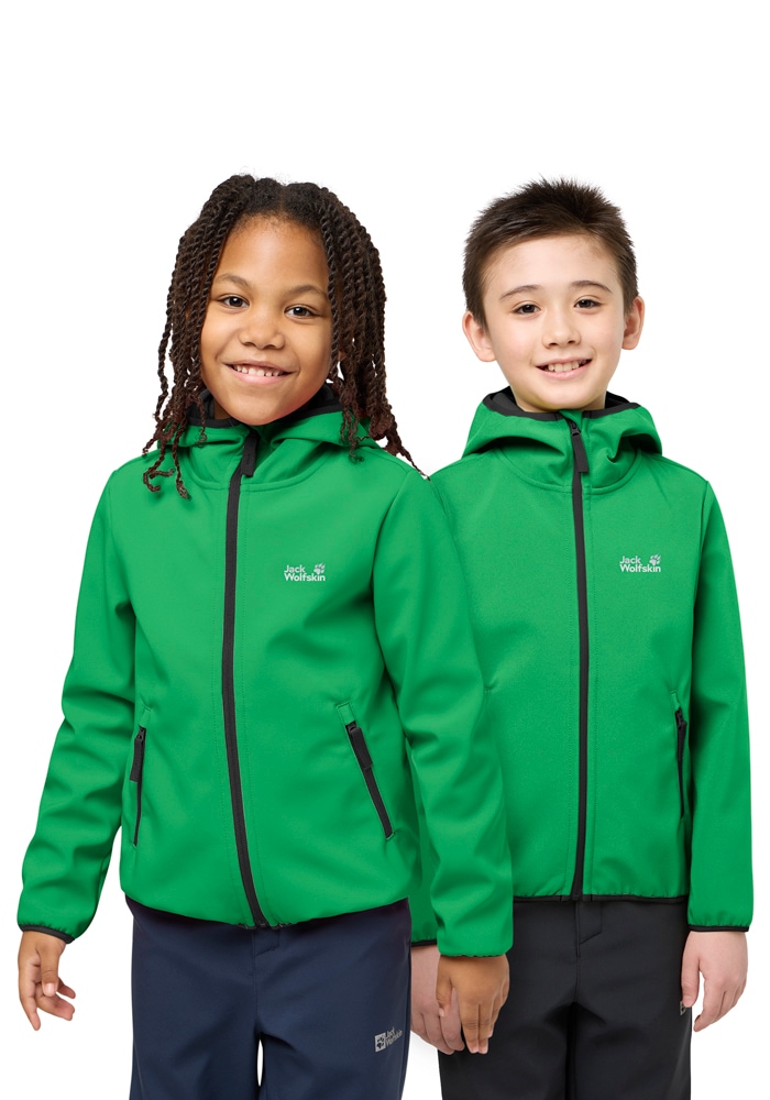 Jack Wolfskin Softshelljacke "FOURWINDS JACKET KIDS" mit Kapuze Winddicht, wasserabweisend, atmungsaktiv, Übergangsjacke für Kinder von Jack Wolfskin
