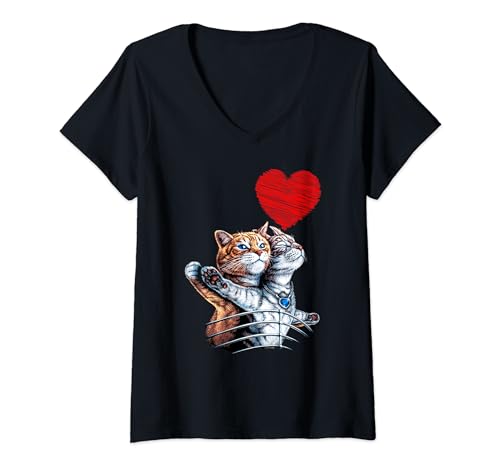 Damen Jack und Rose Katze Valentinstag T-Shirt mit V-Ausschnitt Damen Jack und Rose Katze Valentinstag T-Shirt mit V-Ausschnitt von Jack and rose cat Tee