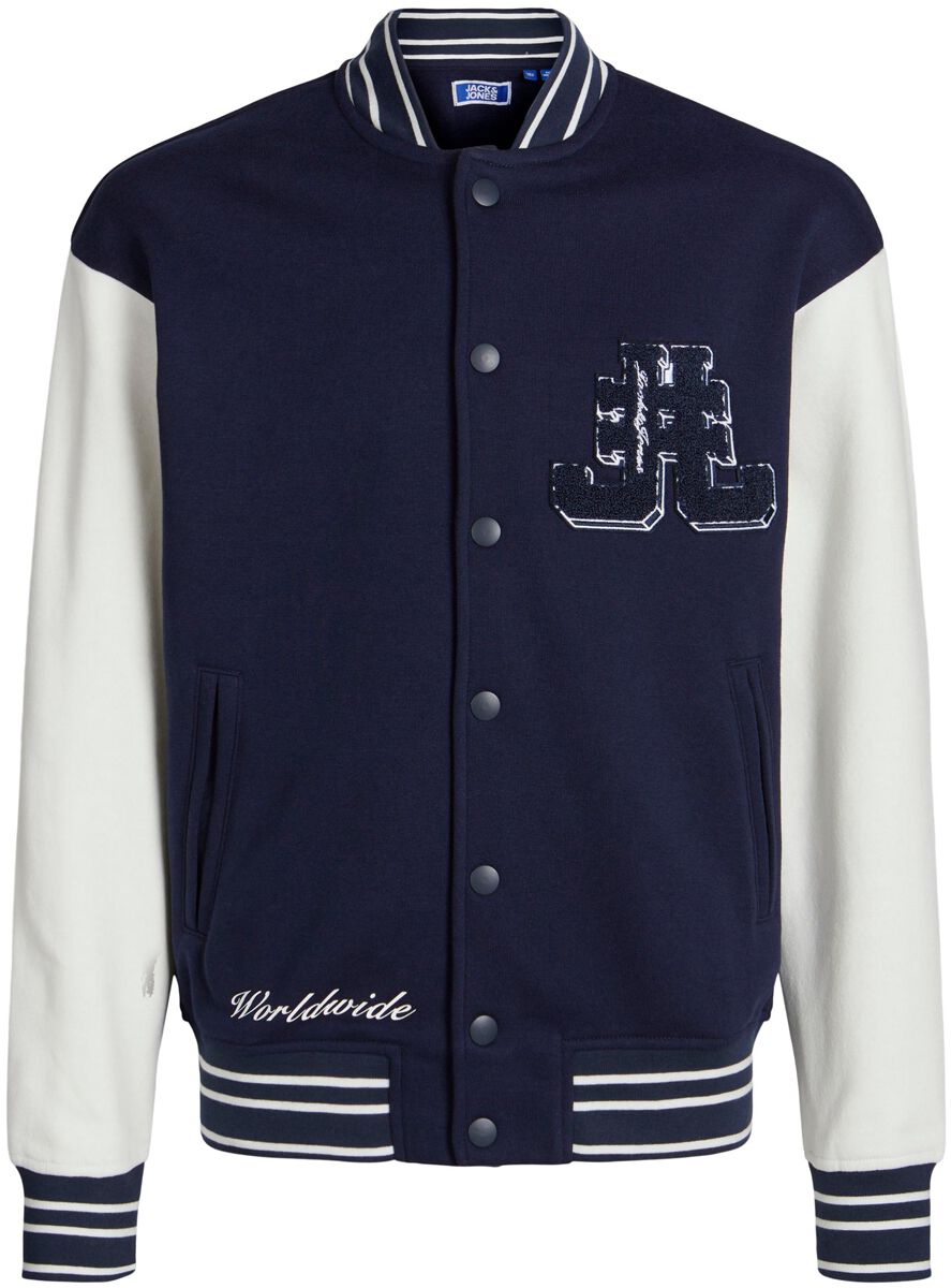 Jack & Jones Junior Jacke - JORCole Varsity Sweat Cardigan OS JNR - 140 bis 176 - für Jungen - Größe 164 - blau/weiß von Jack & Jones Junior