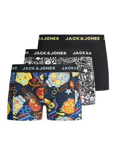 Jack & Jones Junior Jungen JACSUGAR Skull Trunks 3 Pack. JR Boxershorts, Black/Detail:Black-Blazing Yellow, 140 von JACK & JONES