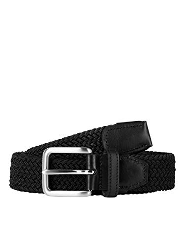 Herren Jack & Jones Elastischer Stoff Gürtel | Flecht Stretch Ledergürtel | Belt ohne Löcher JACSPRING, Farben:Schwarz, Größe Gürtel:90 von JACK & JONES