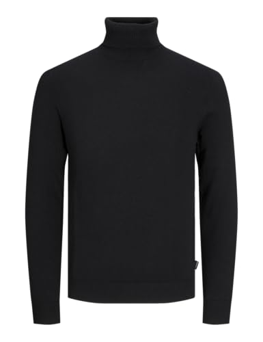 JACK & JONES Herren Dünner Rollkragen Strickpullover | Klassischer Rundhals Sweater | Langarm Basic JJEEMIL, Farben:Schwarz, Größe Pullover:L von JACK & JONES