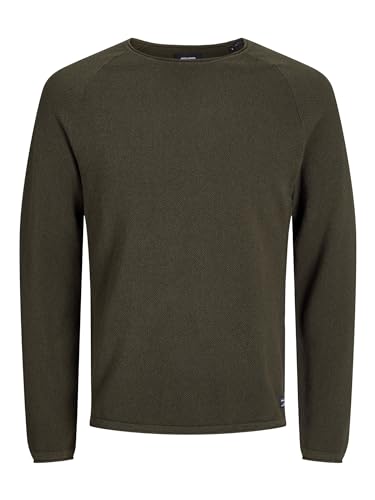 JACK & JONES Herren Strickpullover Rundhals Basic Langarm Sweater Baumwolle Shirt JJEHILL, Farben:Olive,Größe Pullover:M von JACK & JONES