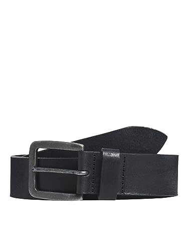 Herren Jack & Jones Basic Ledergürtel JACVICTOR Leather Belt Metallstiftschnalle, Farben:Schwarz, Größe Gürtel:80 von JACK & JONES