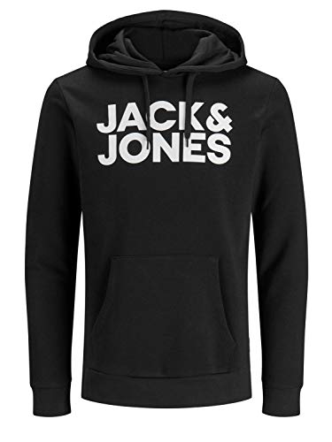 Herren Jack & Jones Corp Logo Sweat Hood Classic Kapuzen Sweatshirt Basic Sweater, Farben:Schwarz, Größe Pullover:L von JACK & JONES