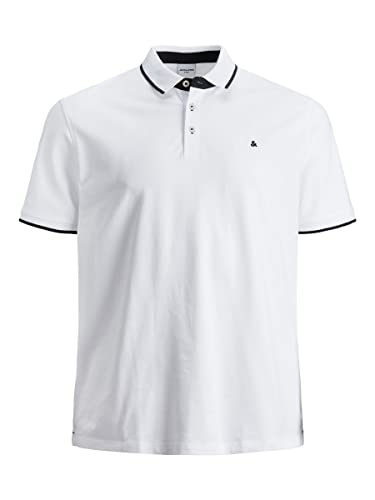 Jack & Jones Herren + Fit Polo Shirt JJEPAULOS Uni Sommer Hemd Kurz Arm Pique Cotton Big Size, Farben:Weiß, Größe:4XL von JACK & JONES