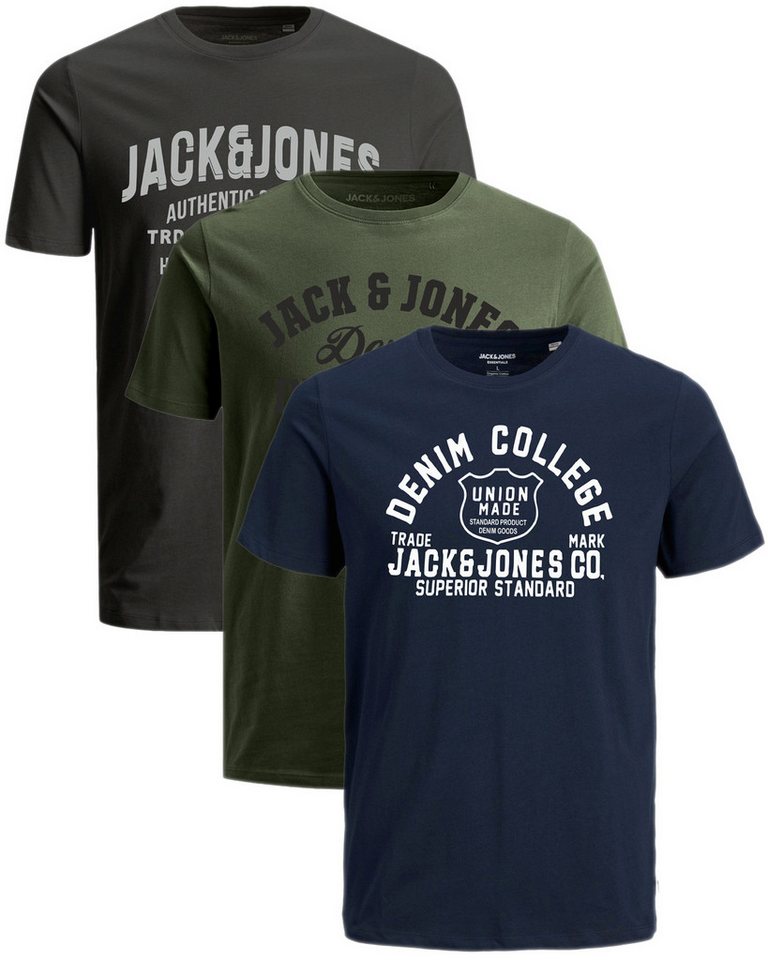 Jack & Jones Plus Print-Shirt (Spar-Set, 3er-Pack) Big Size Shirt, Übergröße aus Baumwolle von Jack & Jones Plus