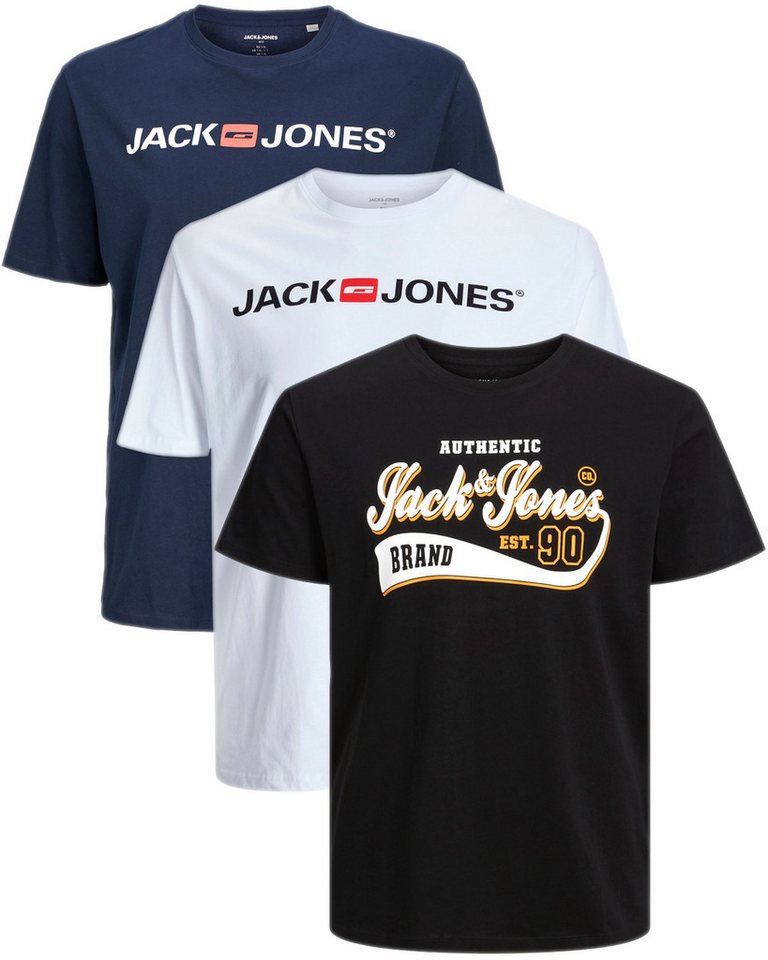 Jack & Jones Plus Print-Shirt (Spar-Set, 3er-Pack) Big Size Shirt, Übergröße aus Baumwolle von Jack & Jones Plus