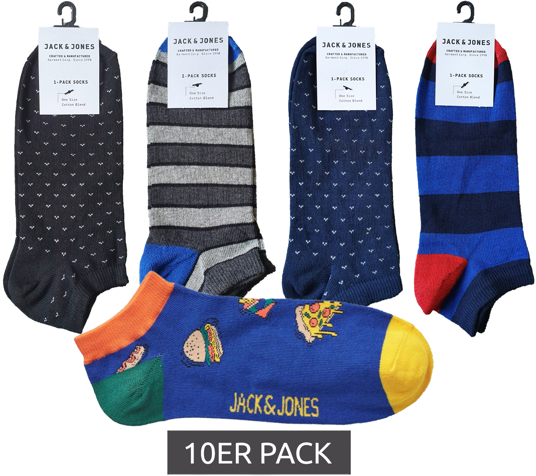 10 Paar JACK & JONES Unisex Freizeit-Socken oder Sneaker-Socken aus Baumwolle Onesize von Jack & Jones