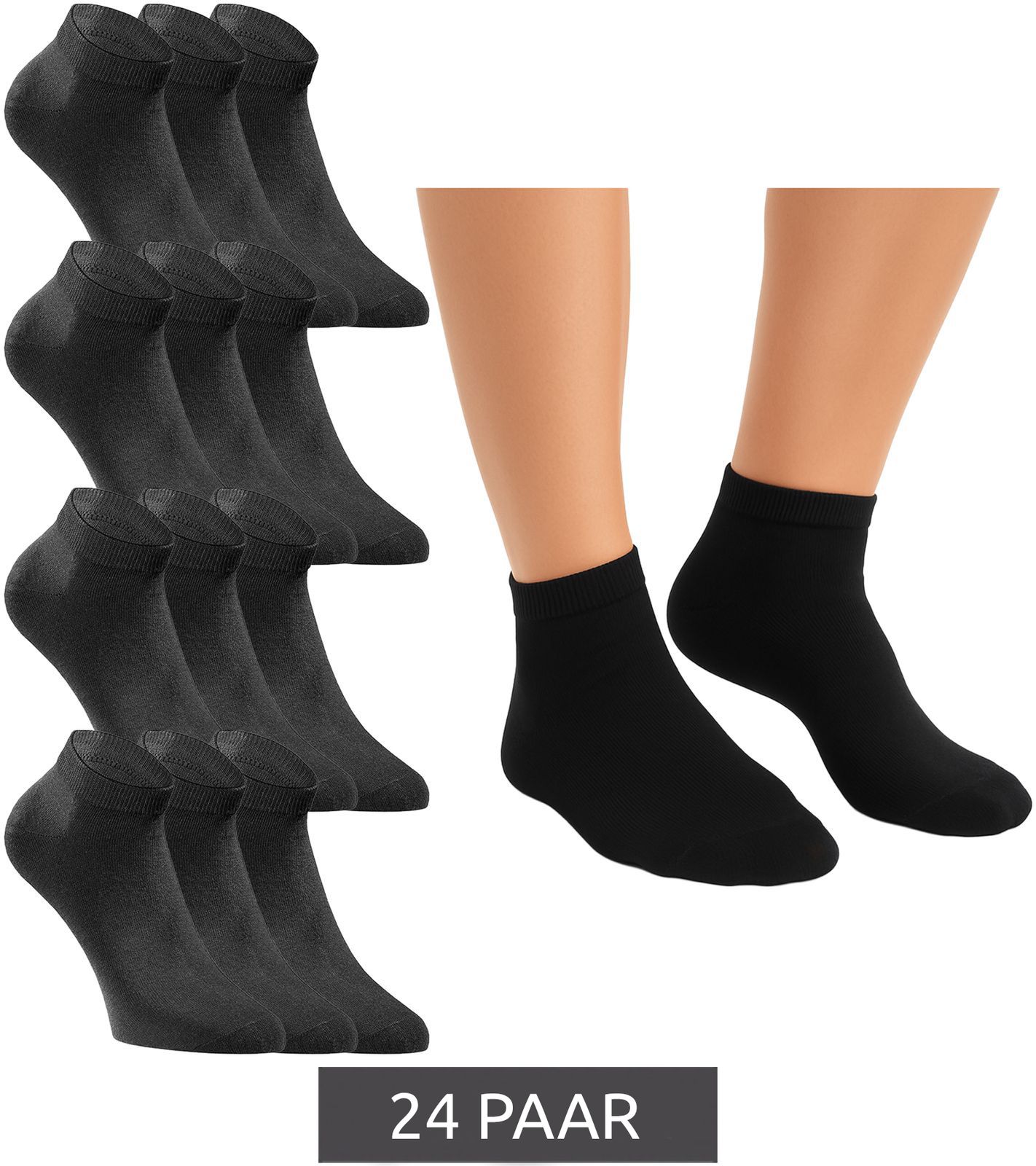 24 Paar JACK & JONES Short Sock Sneaker-Socken Sport-Strümpfe Baumwoll Quarter-Socken Sparpack 12260511 Schwarz von Jack & Jones