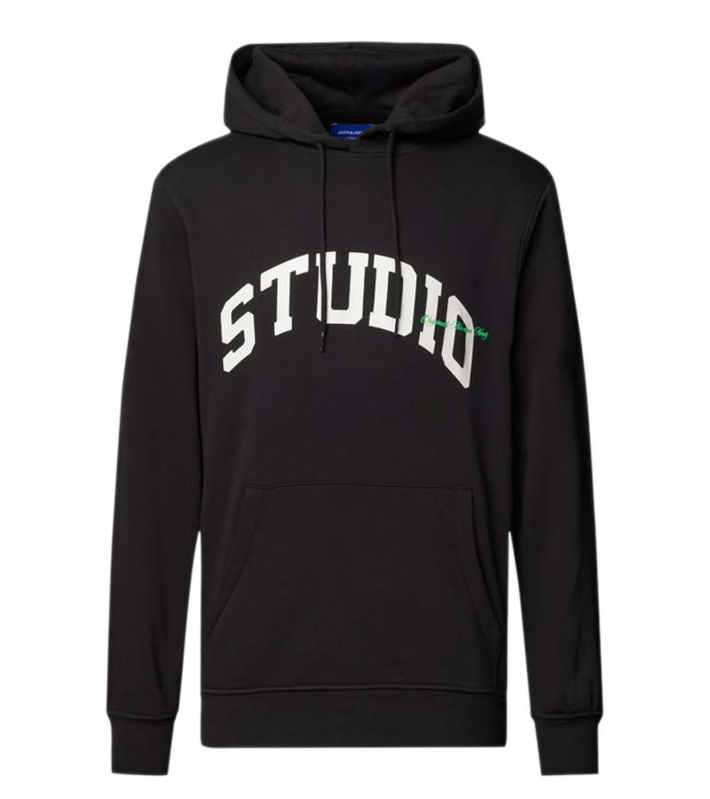 JACK & JONES Brink Herren Hoodie modischer Kapuzen-Pullover mit "STUDIO"-Schriftzug auf der Front 12228021 Schwarz von Jack & Jones