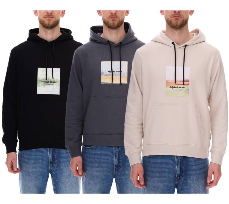 JACK & JONES Esterbro Newton Herren Kapuzen-Pullover Baumwoll-Pullover mit Originals Studio Print 12266801 Grau, Schwarz oder Beige von Jack & Jones