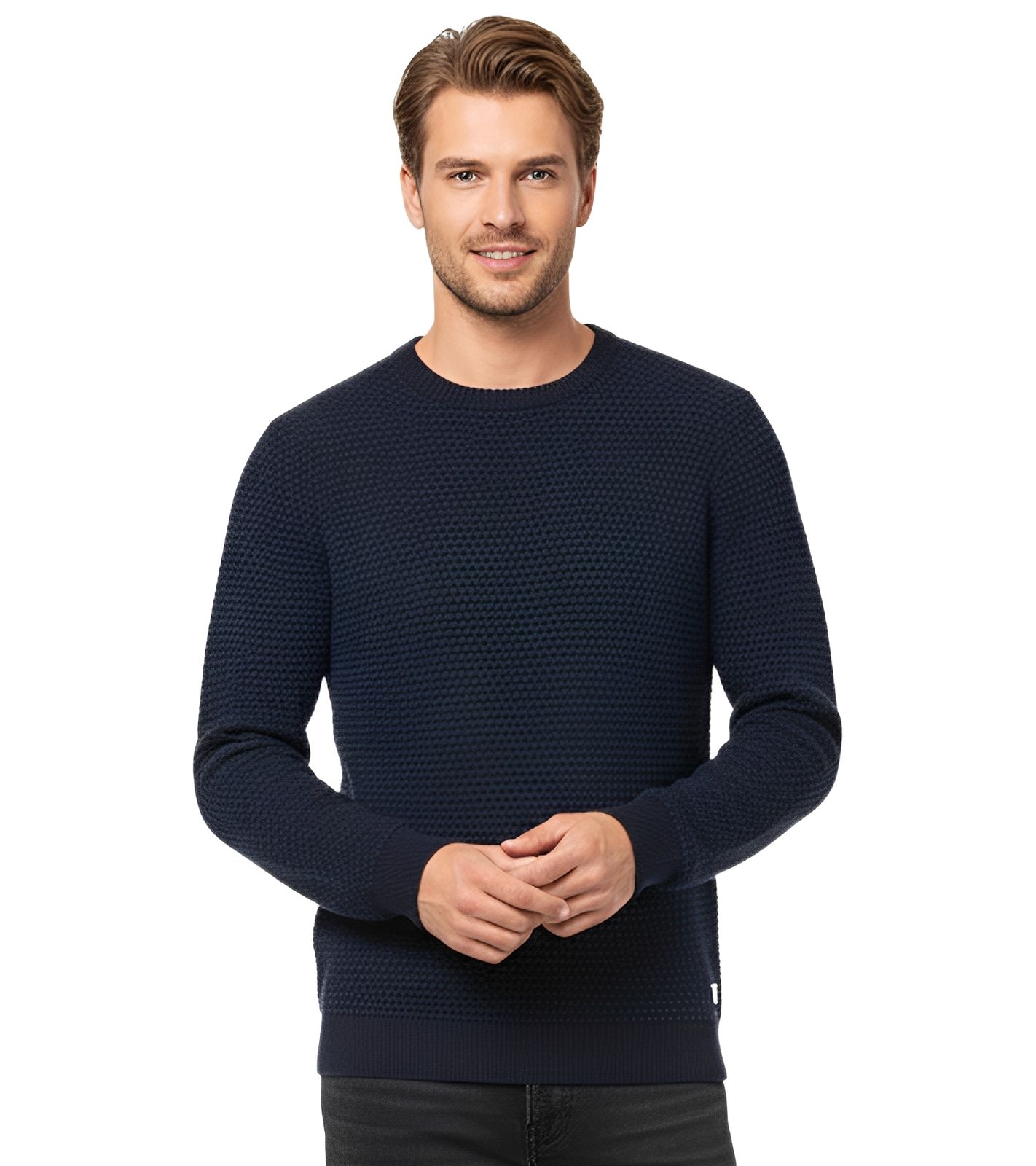 JACK & JONES JJEATLAS Herren Strick-Pullover im strukturiertem Design Knit Crew Neck Baumwoll-Sweater 12212816 Navy von Jack & Jones