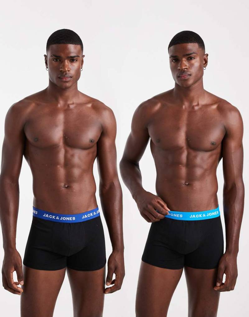 Jack & Jones - 2er-Pack Unterhosen in Schwarz mit blauem Bund von Jack & Jones