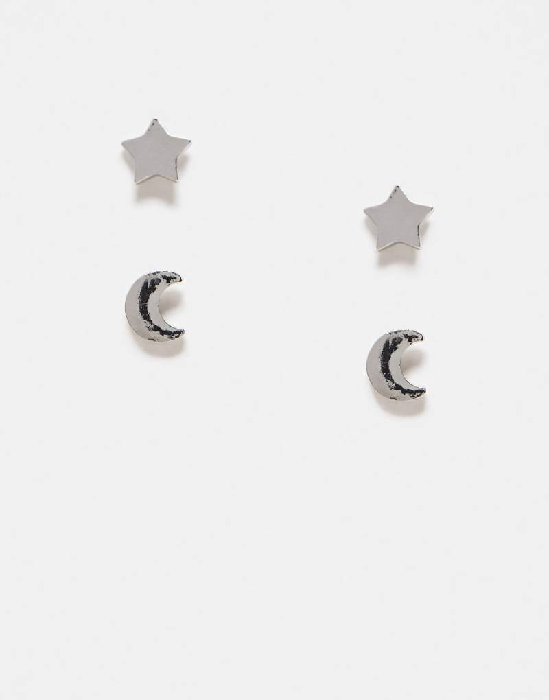 Jack & Jones - 2er-Pack silberfarbene Ohrstecker mit Sterne- und Mond-Design von Jack & Jones