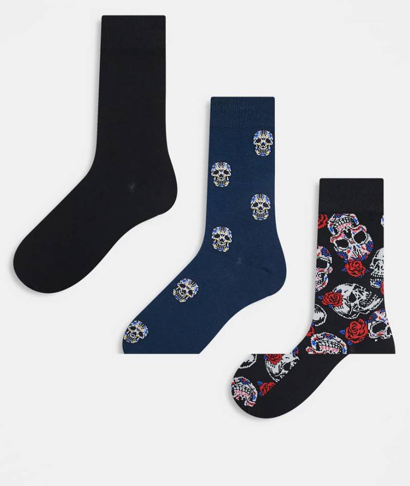 Jack & Jones - 3er-Pack Socken mit Totenkopf-Motiv-Schwarz von Jack & Jones