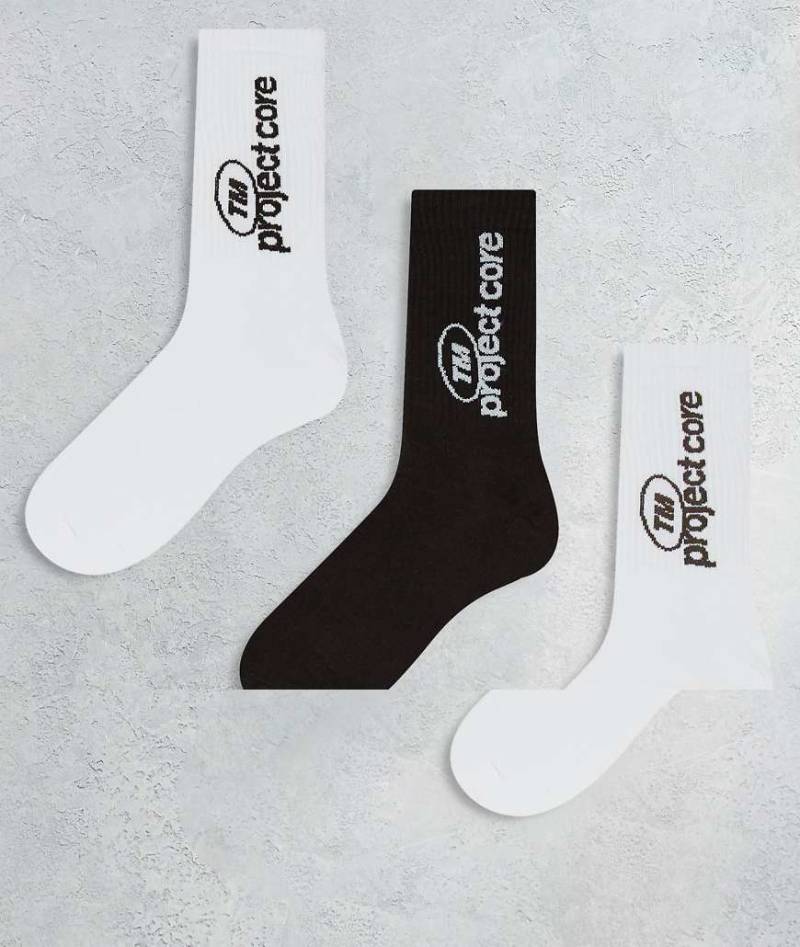 Jack & Jones - 3er-Pack Sportsocken in Braun, Weiß und Creme mit seitlichem Text von Jack & Jones